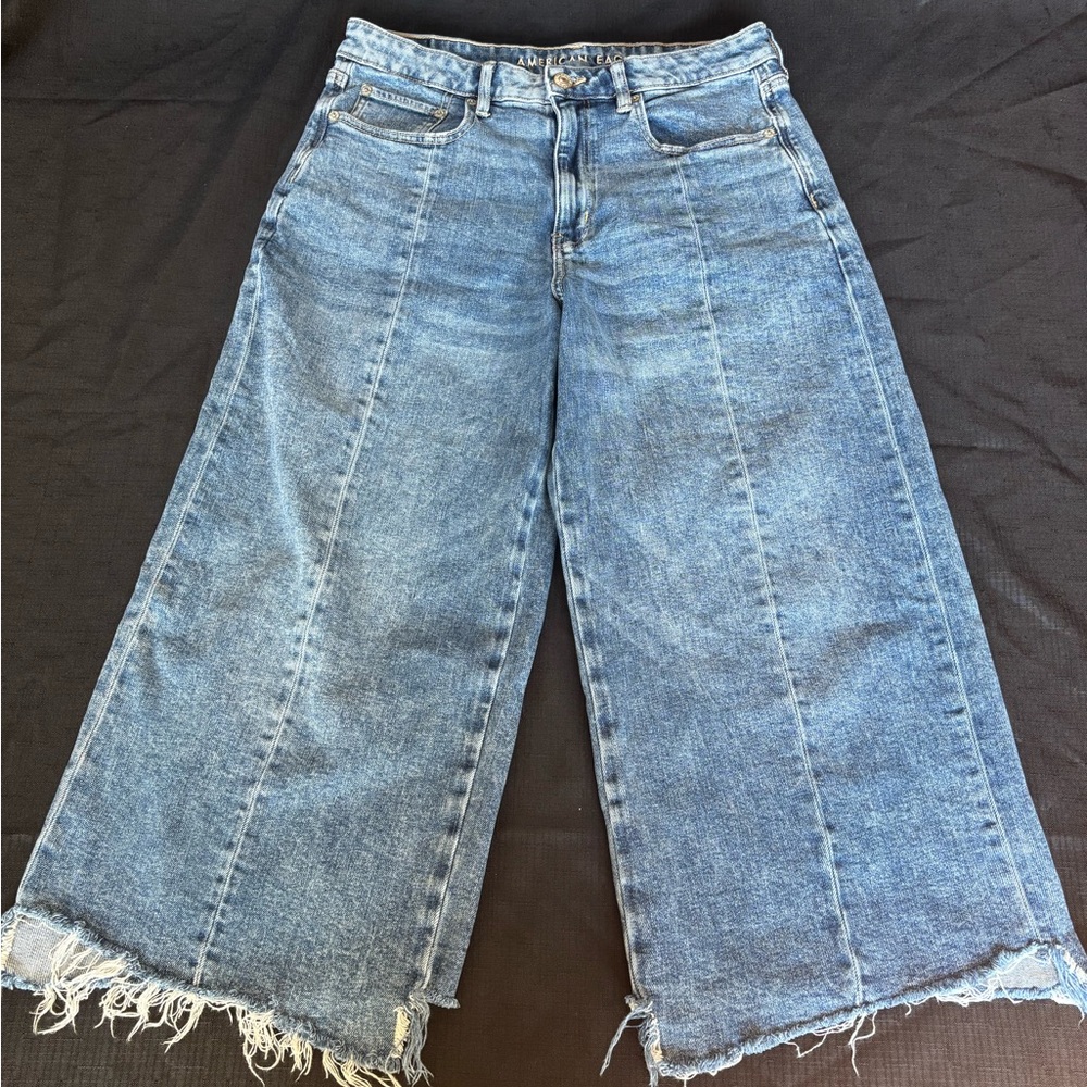 American Eagle Outfitters Blue Flare Capri Jeans